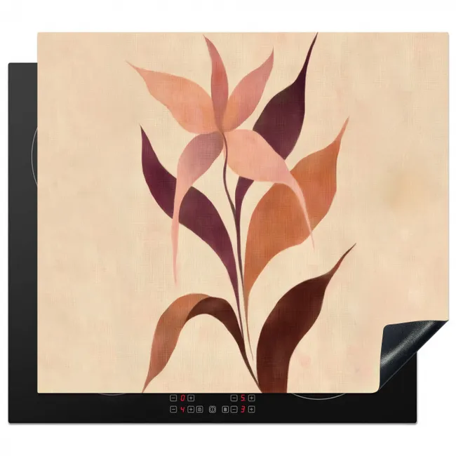 Inductiebeschermer - Minimalistisch - Bloem - Bladeren - Beige