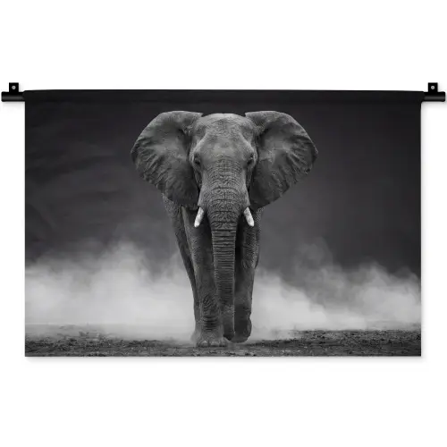 Olifant - Zwart - Wit - Rook Wandkleed katoen klein -zz3d