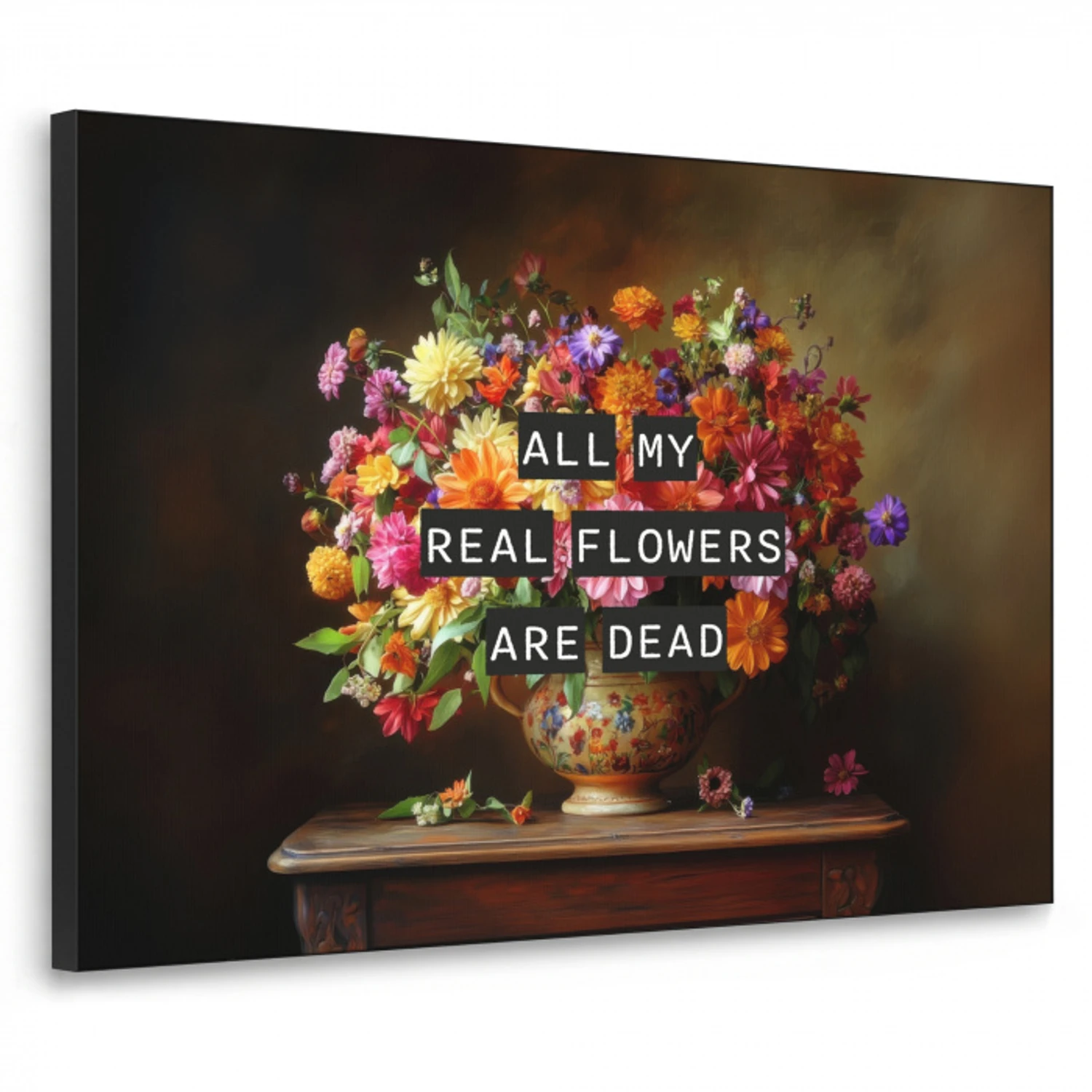 Kleur - Bloemen - Vintage - Bloemenvaas Textielframe zwart klein -3d