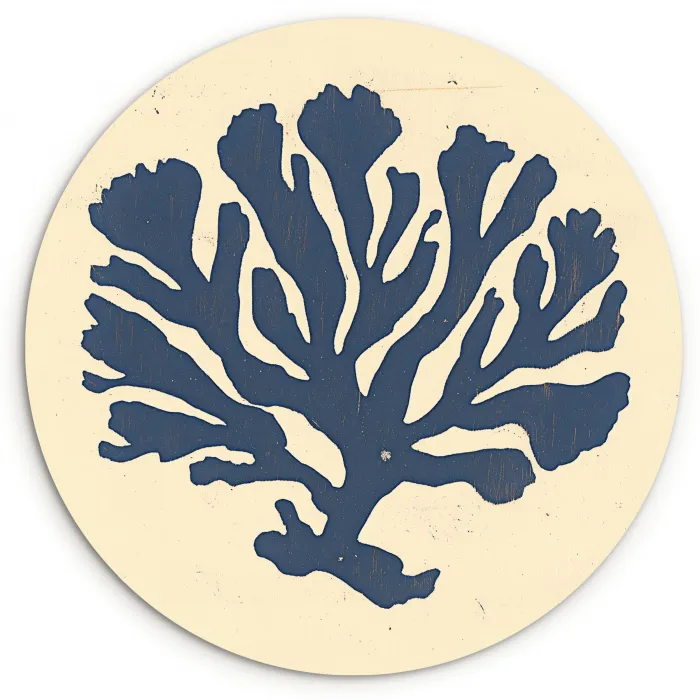 Blauw koraal - Vertakkingen - Beige Wandcirkel kunststof plaat 5mm dik klein -3d