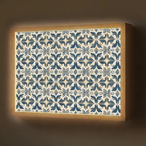 Tegel - Patroon - Blauw - Beige Light Box met batterij (Wandlamp) middel 907 -z3d_website