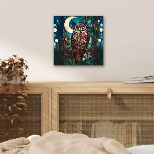 Uil - Mozaïek - Maan - Nacht aluminium wit klein -sfeer3