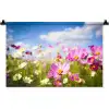 Bloemen - Wei - Paars - Gras - Wit - Wolken - Blauw Wandkleed katoen klein -zz3d