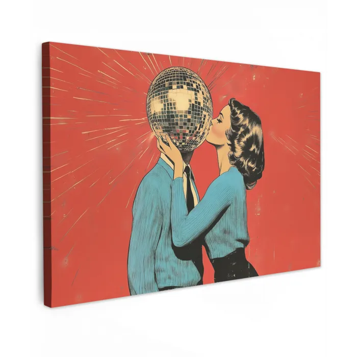 Vrouw - Retro - Discobal - Kus Tuinposter op houten frame 2 cm dik klein -3d