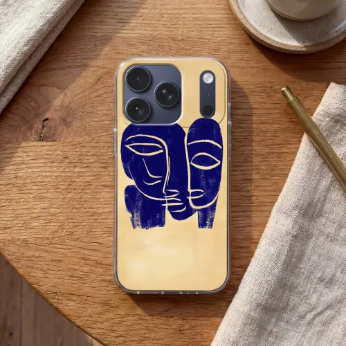 Okergeel - Blauw - Eenvoudige lijnen Telefoonhoesje iPhone 17 Pro klein -sfeer1