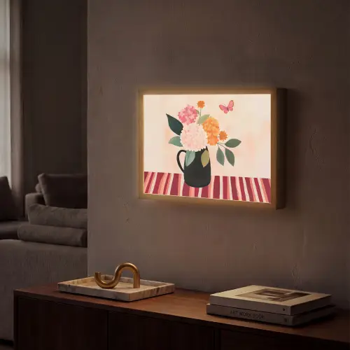 Vaas - Bloemen - Vlinder - Rood Light Box met batterij (Wandlamp) middel -sfeer1