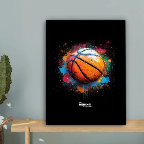 Oranje basketbal te midden van verfspetters canvas 2cm klein -sfeer4