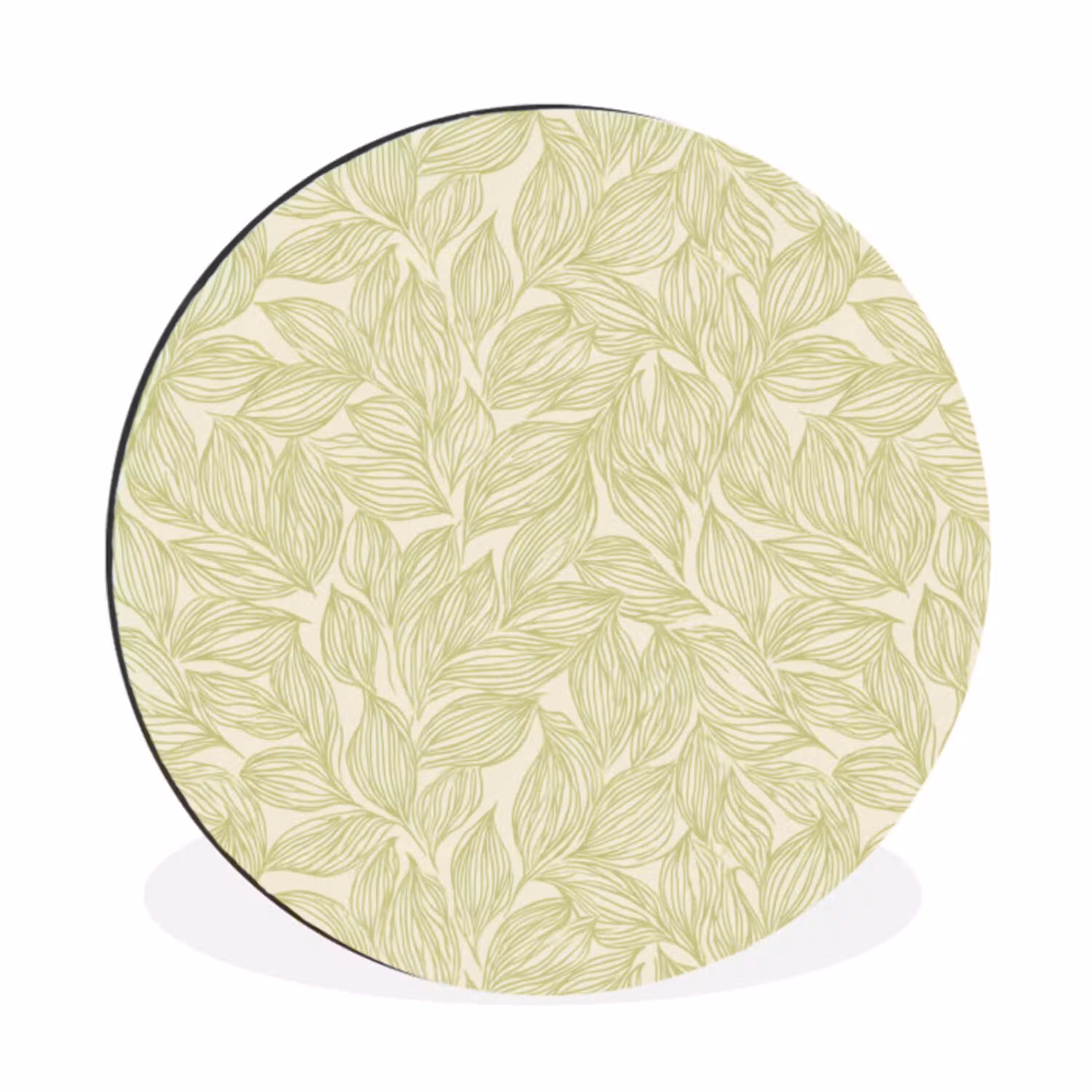 Saliegroen - Botanisch - Bladeren - Handgetekend - Patroon Wandcirkel aluminium klein 190 -3d