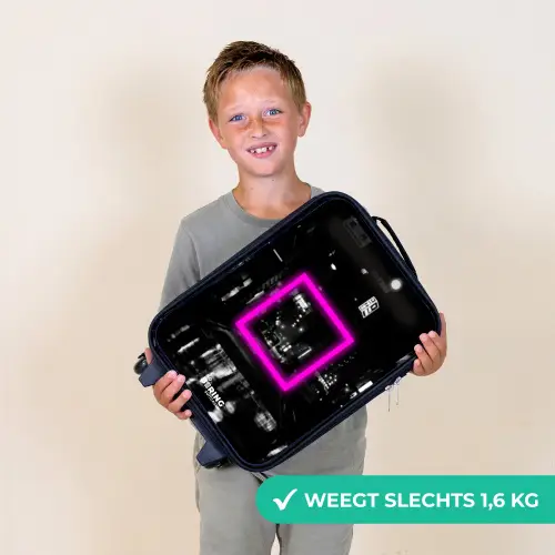 Felroze vierkant met verlichte achtergrond Kinderkoffer - Zwart klein -sfeer4_NL
