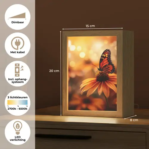 Vlinder - Bloemen - Oranje Light Box met kabel (Tafellamp) klein -USP_NL