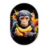Aap - Graffiti - Kleurrijk - Bananen - Modern Wandcirkel Ovaal Glas middel -3d