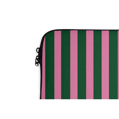 Verticale strepen - Groen - Roze laptophoes neopreen klein 279 -detail