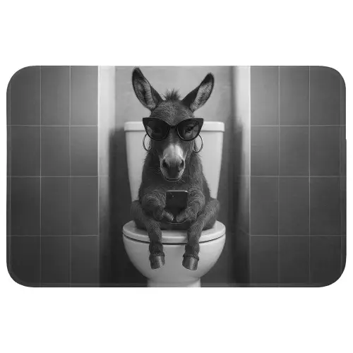 Ezel - Telefoon - Toilet - Zwart - Wit Badmat klein -3d