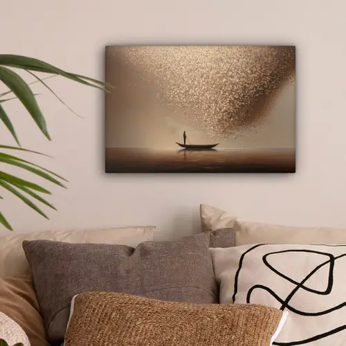 Bootje - Blaadjes - Goud - Water canvas 2cm klein -sfeer1