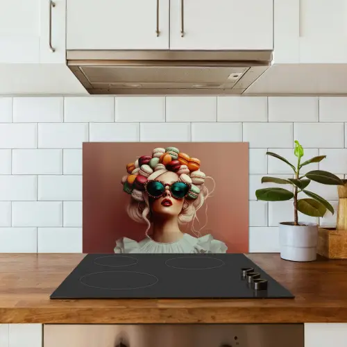 Vrouw - Macarons - Bril keuken achterwand spatscherm klein -sfeer2