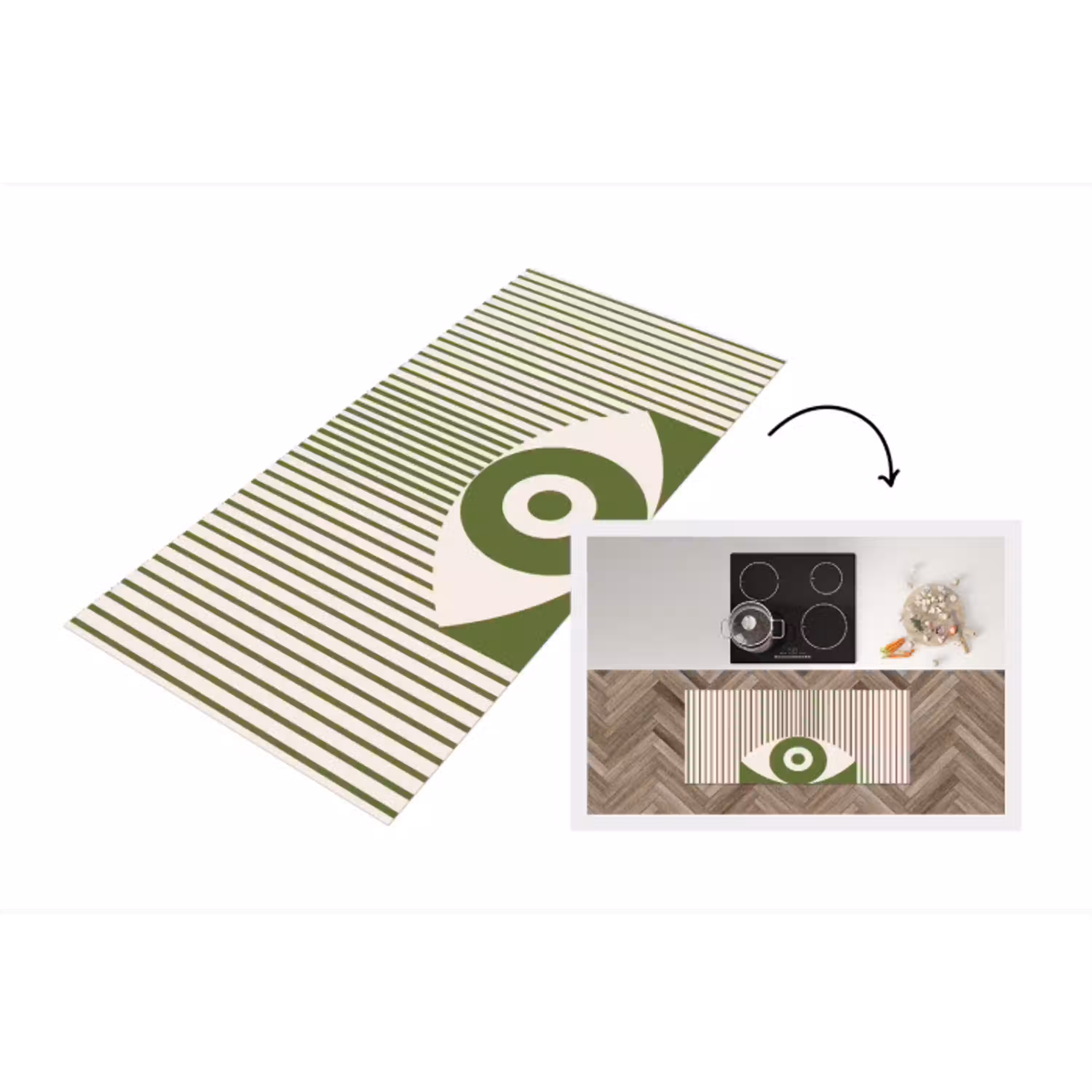 Abstract - Oog - Strepen - Modern - Groen Keukenloper - keukenmat middel -3d