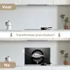 Pan - Vis - Zwart - Wit keuken achterwand spatscherm klein -voor_na_NL