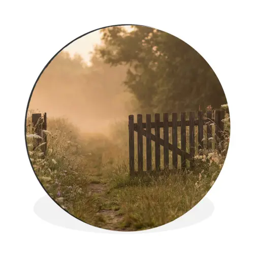 Hek - Natuur - Mist - Veld Wandcirkel aluminium klein -3d