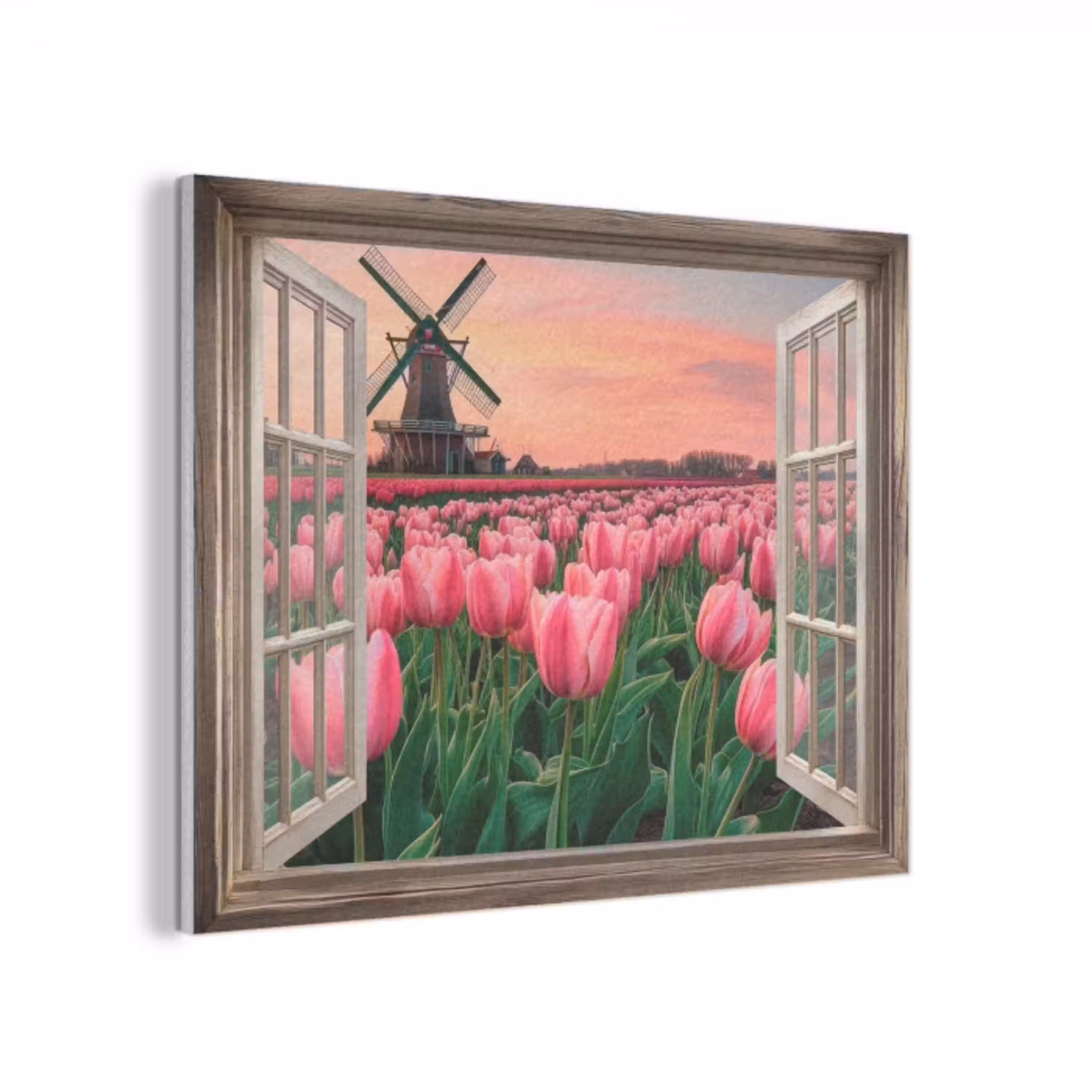 Doorkijk - Tulpen - Bloemen - Molen - Raam PET vilt klein -3d