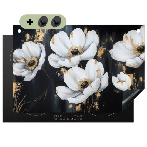 Bloemen - Wit - Abstract Inductie beschemer met haakjes klein -3d