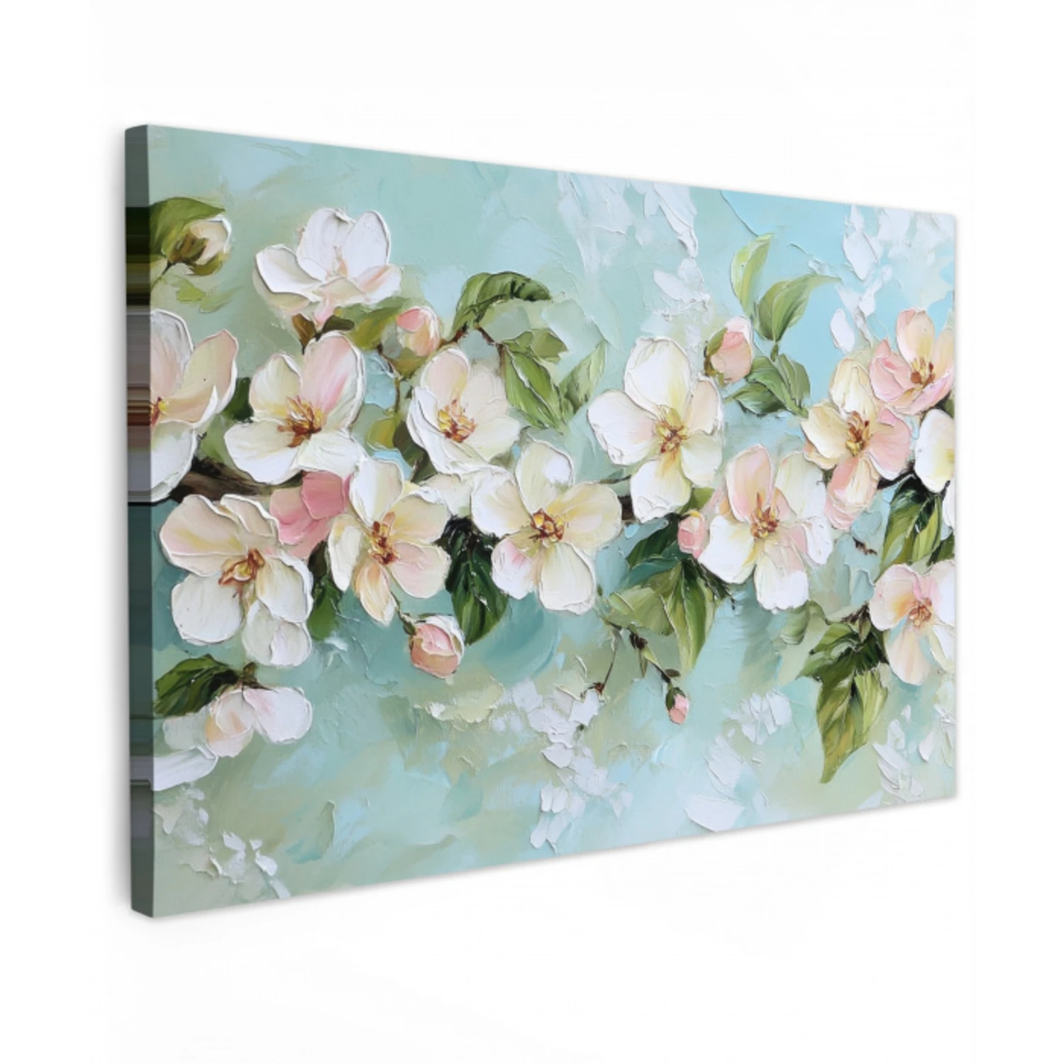 Bloesem - Bladeren - Lichtblauw Tuinposter op houten frame 2 cm dik klein -3d