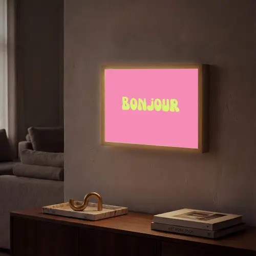 Roze - Groene bonjour - Organisch Light Box met batterij (Wandlamp) middel -sfeer1