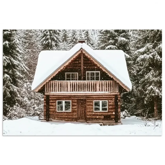 Huis - Bos - Winter - Natuur - Sneeuw poster papier klein -3d
