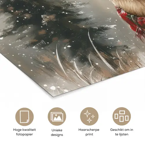 Winter - Bos - Rendier - Donker poster papier klein -closeup_NL