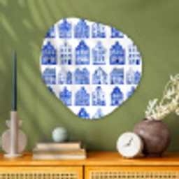 Patroon - Huizen - Blauw Wandcirkel Organisch Aluminium middel 851 -sfeer2