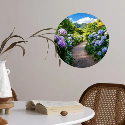 Hortsensia - Pad - Bloemen Wandcirkel behangsticker klein -sfeer3