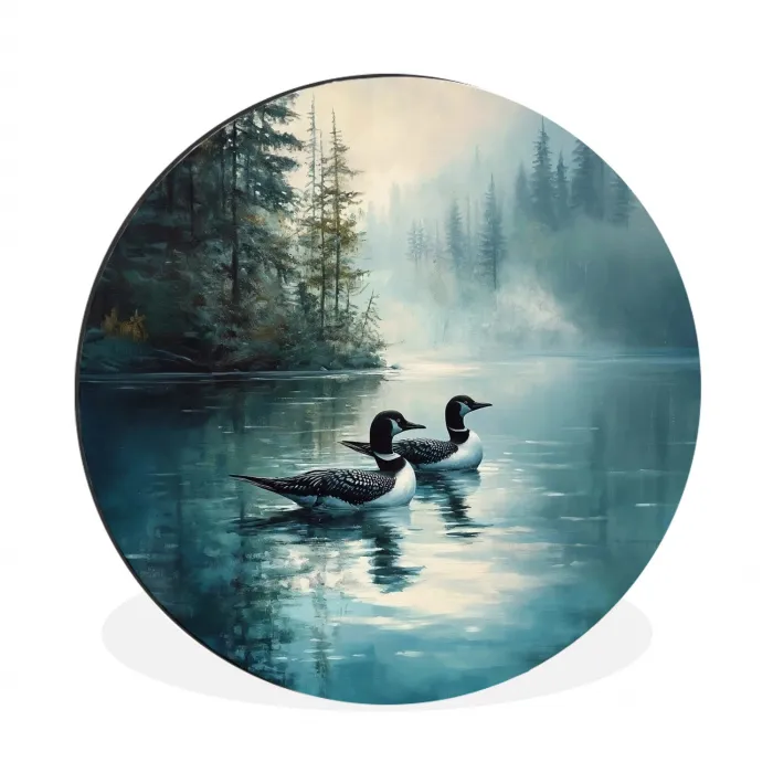 Bos - Water - Eenden - Mistig Wandcirkel aluminium klein -3d