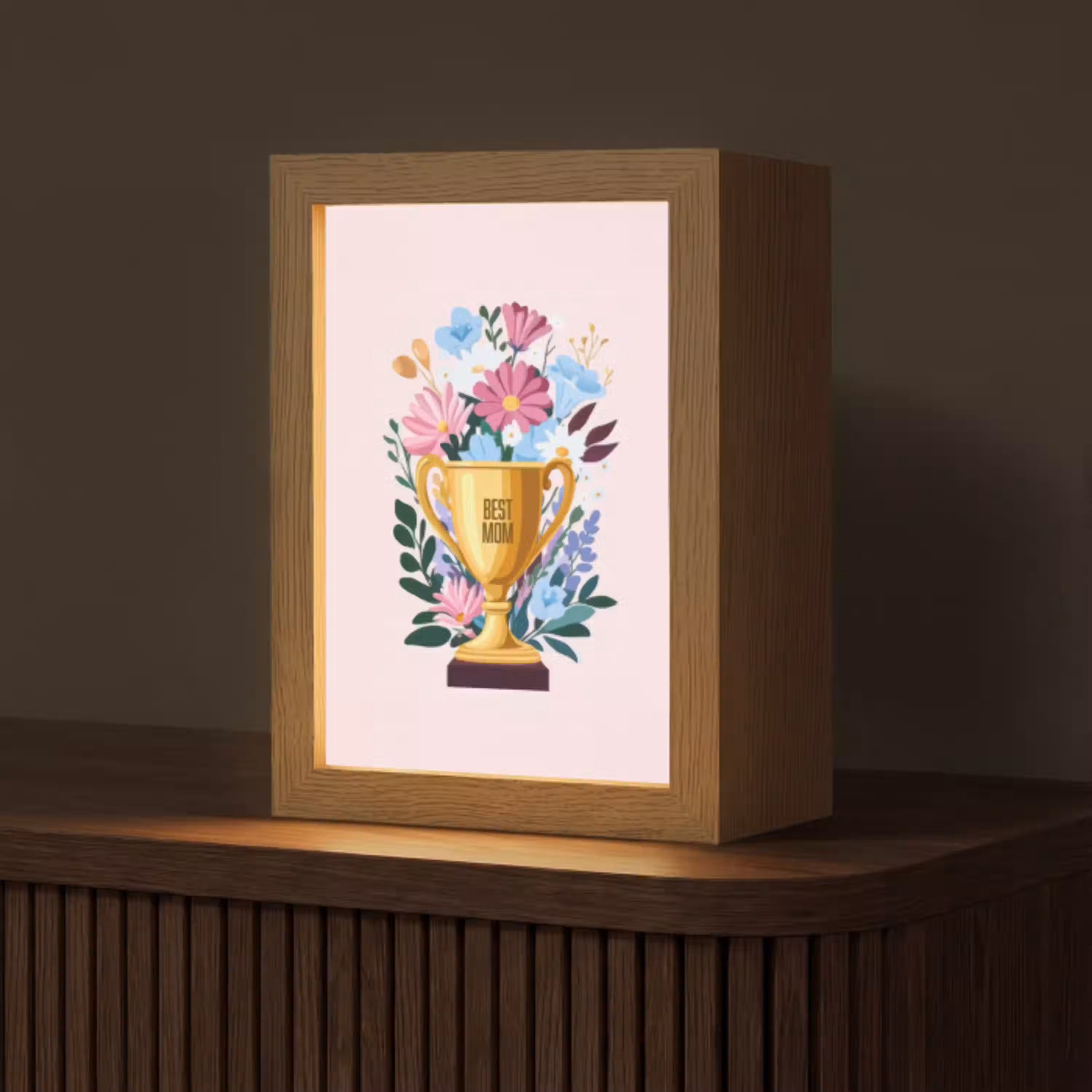 Trofee - Best Mom - Bloemen - Kleurrijk Light Box met kabel (Tafellamp) klein -z3d_website