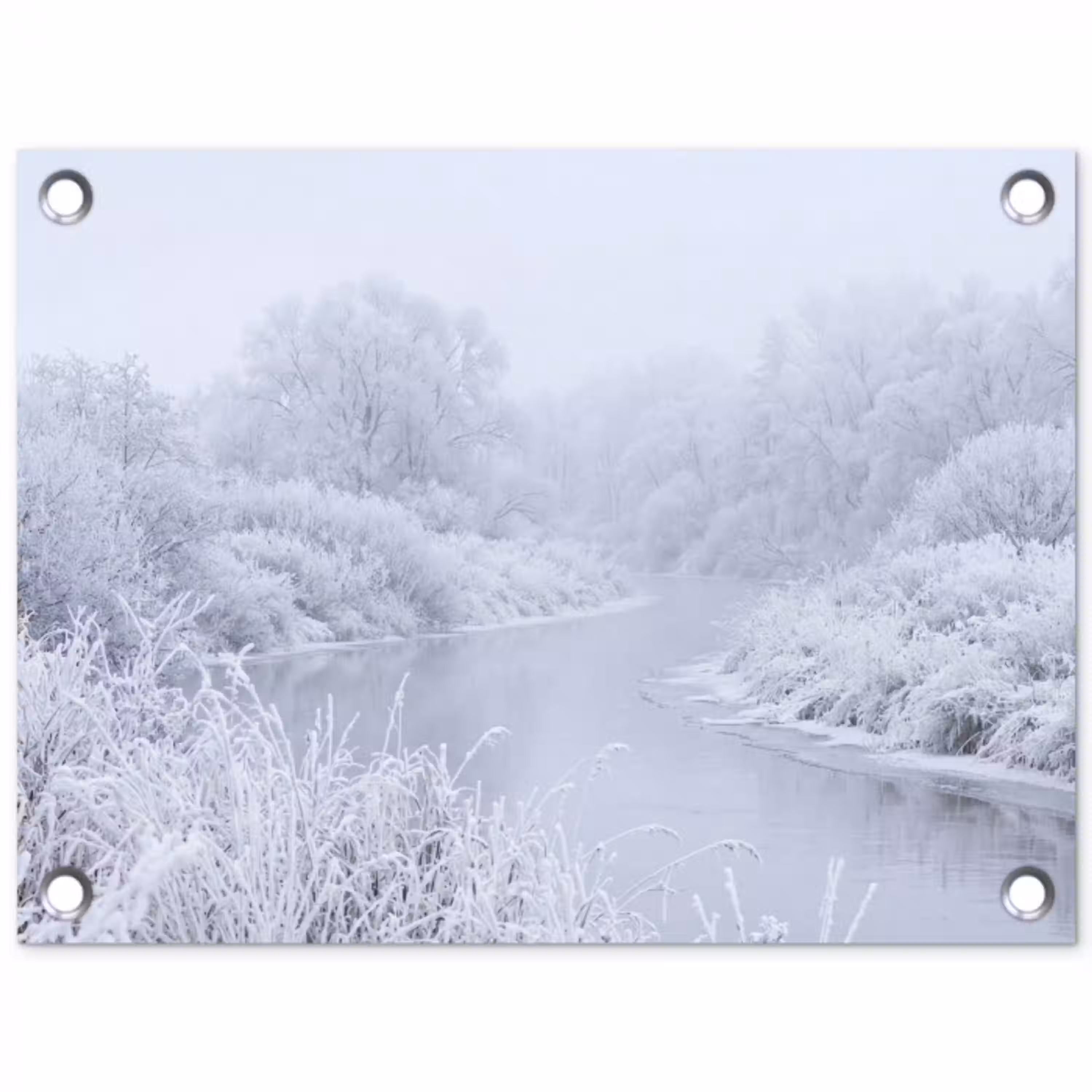 Rivier - Sneeuw - Bos - Winter - Schilderachtig tuinposter los doek klein -3d