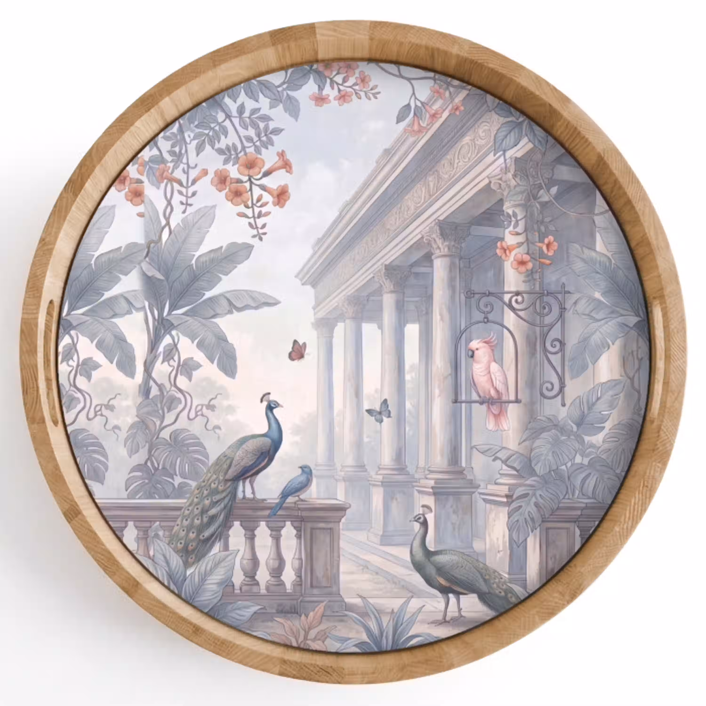 Vogel - Pauw - Architectuur - Klassiek - Groen Dienblad Rond middel -z3d_shopping