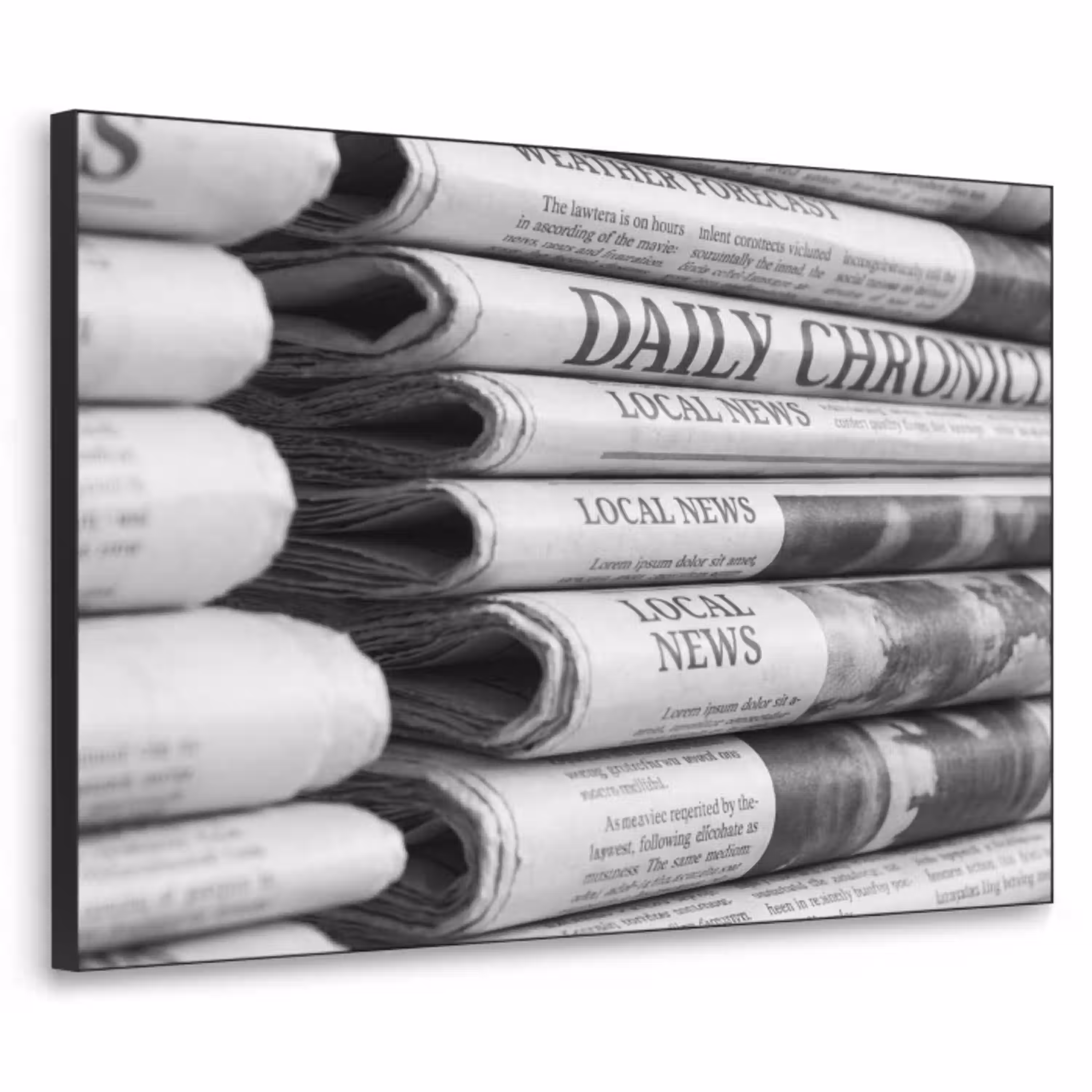 Krant - Stapel - Nieuws - Zwart-wit - Media Textielframe zwart klein -3d