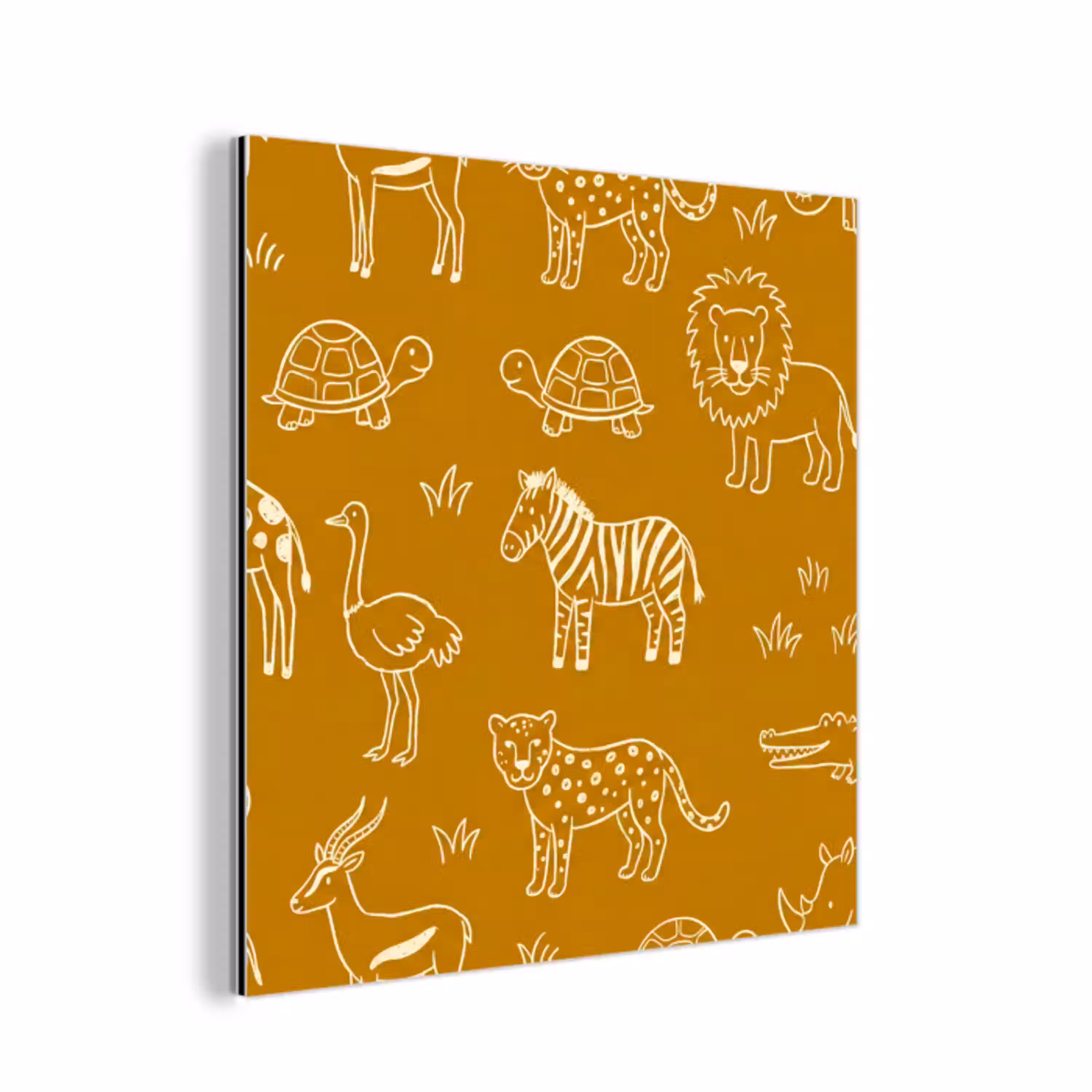 Dieren - Safari - Patroon - Kinderlijk - Oker aluminium wit klein -3d