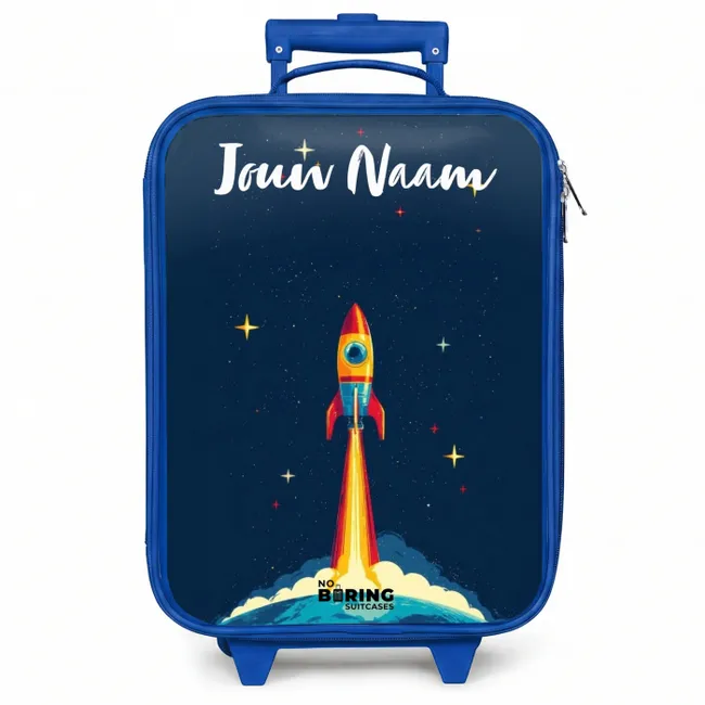 Kinderkoffer blauw met naam - Planeet - Raket - Sterren - Donkerblauw