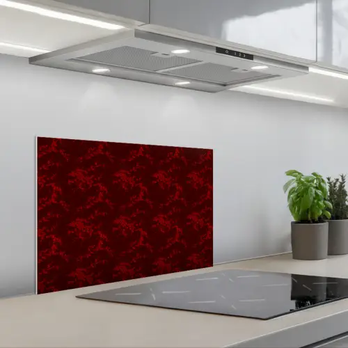 Bloemen - Donkerrood - Patroon keuken achterwand spatscherm klein 900 -3d_schuin