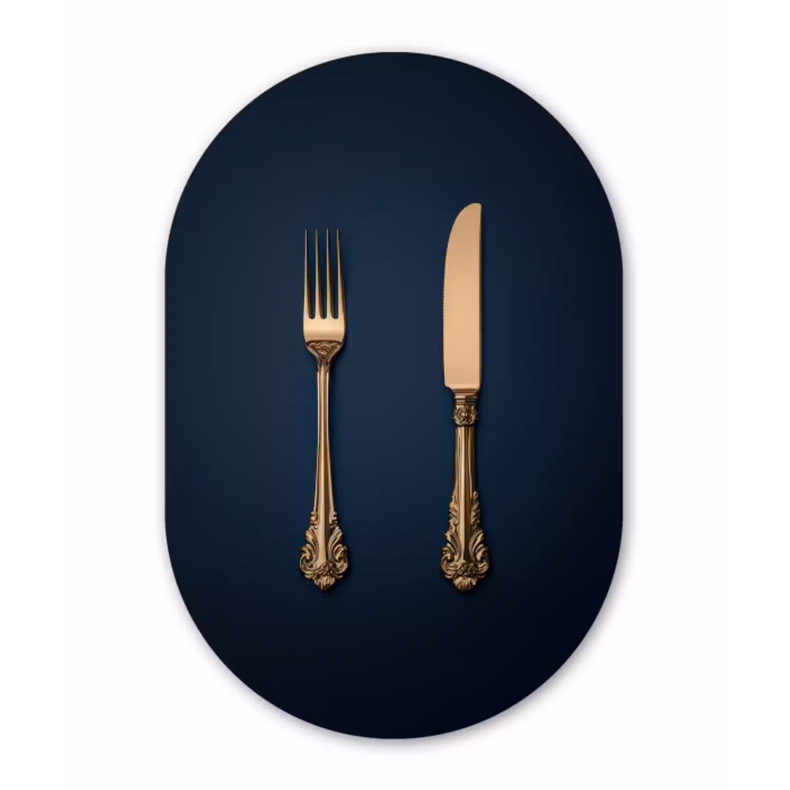 Bestek - Donkerblauw - Goud Wandcirkel Ovaal Aluminium middel -3d