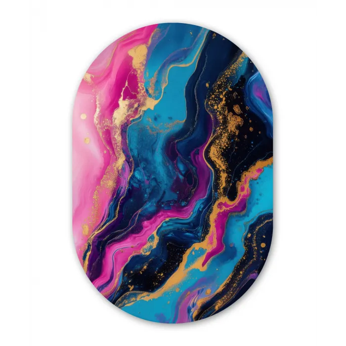 Marmer - Modern - Goud Wandcirkel Ovaal Forex klein -3d