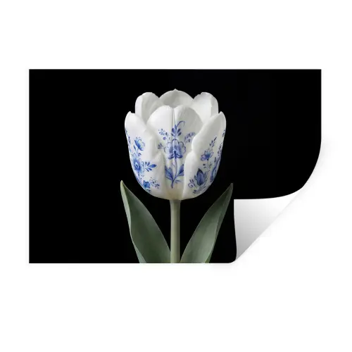 Tulp - Patroon - Blauw Muursticker klein -3d