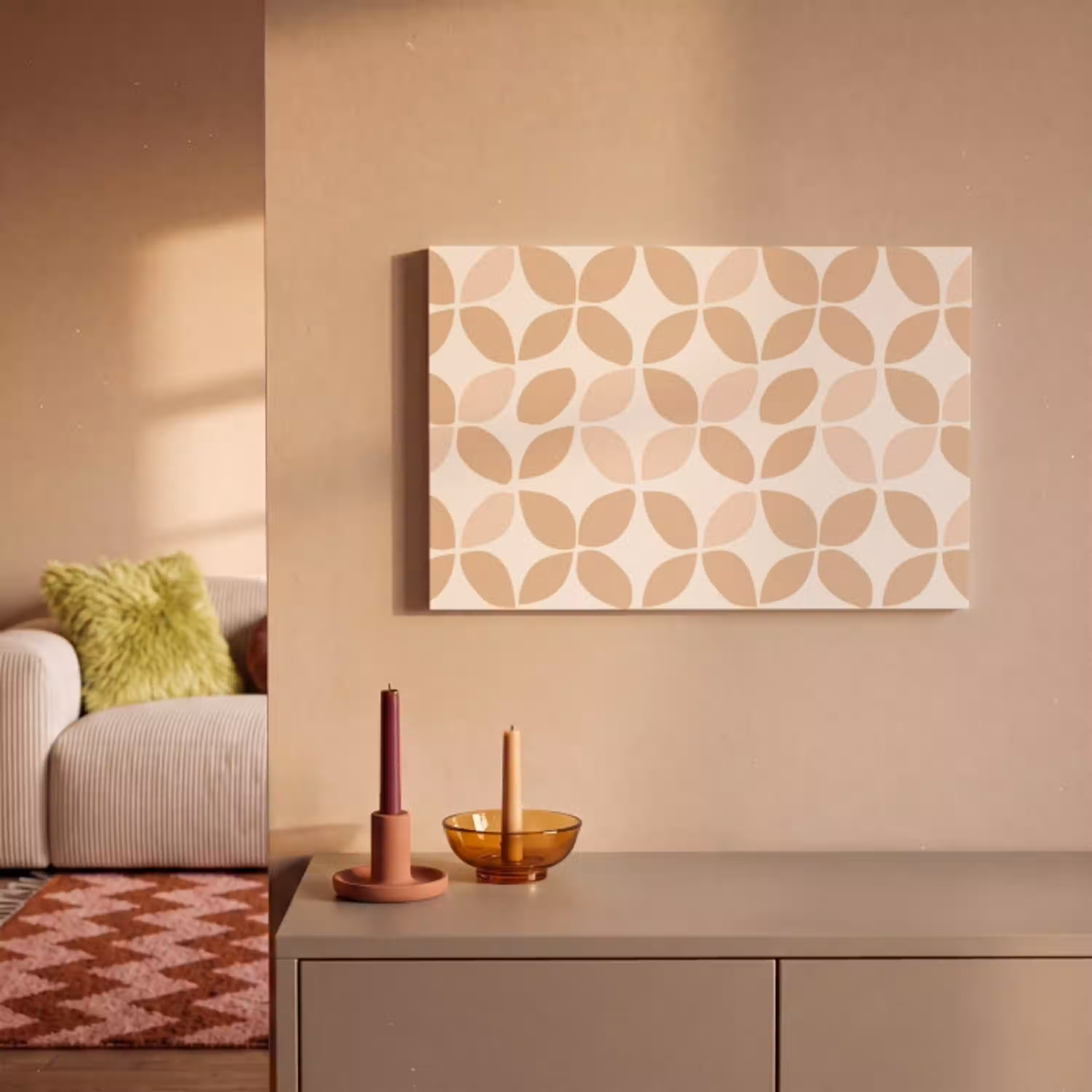 Beige - Bladeren - Minimalistisch - Patroon canvas 2cm klein 34 -sfeer1