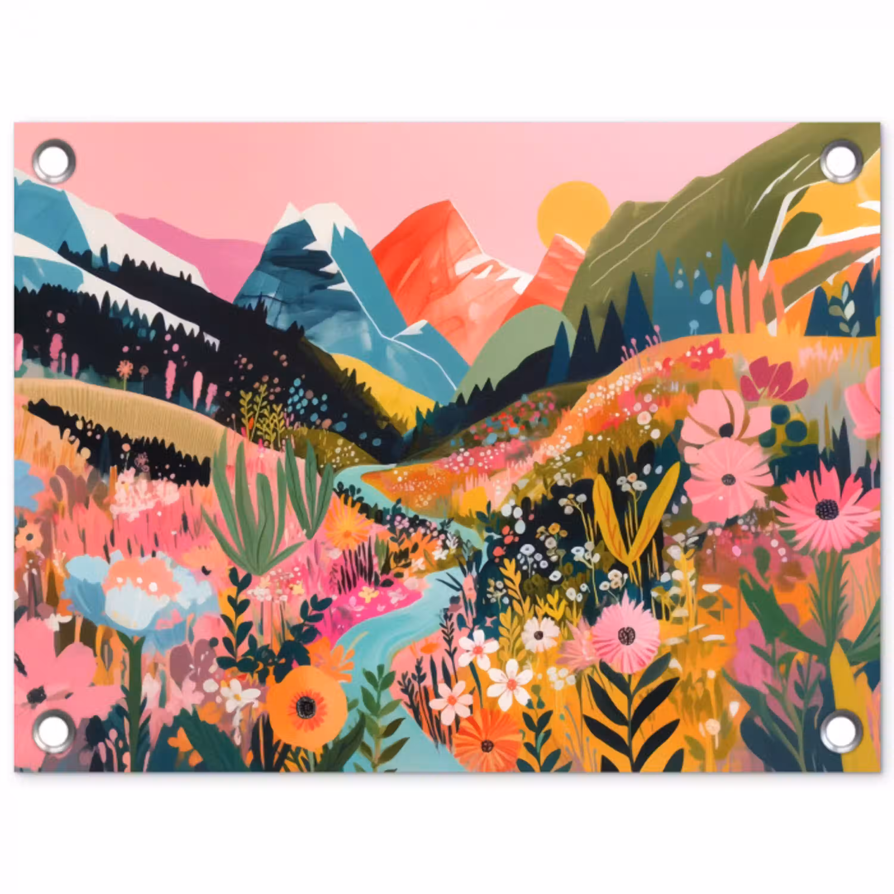 Rivier - Diepte - Bloemen tuinposter los doek klein -3d