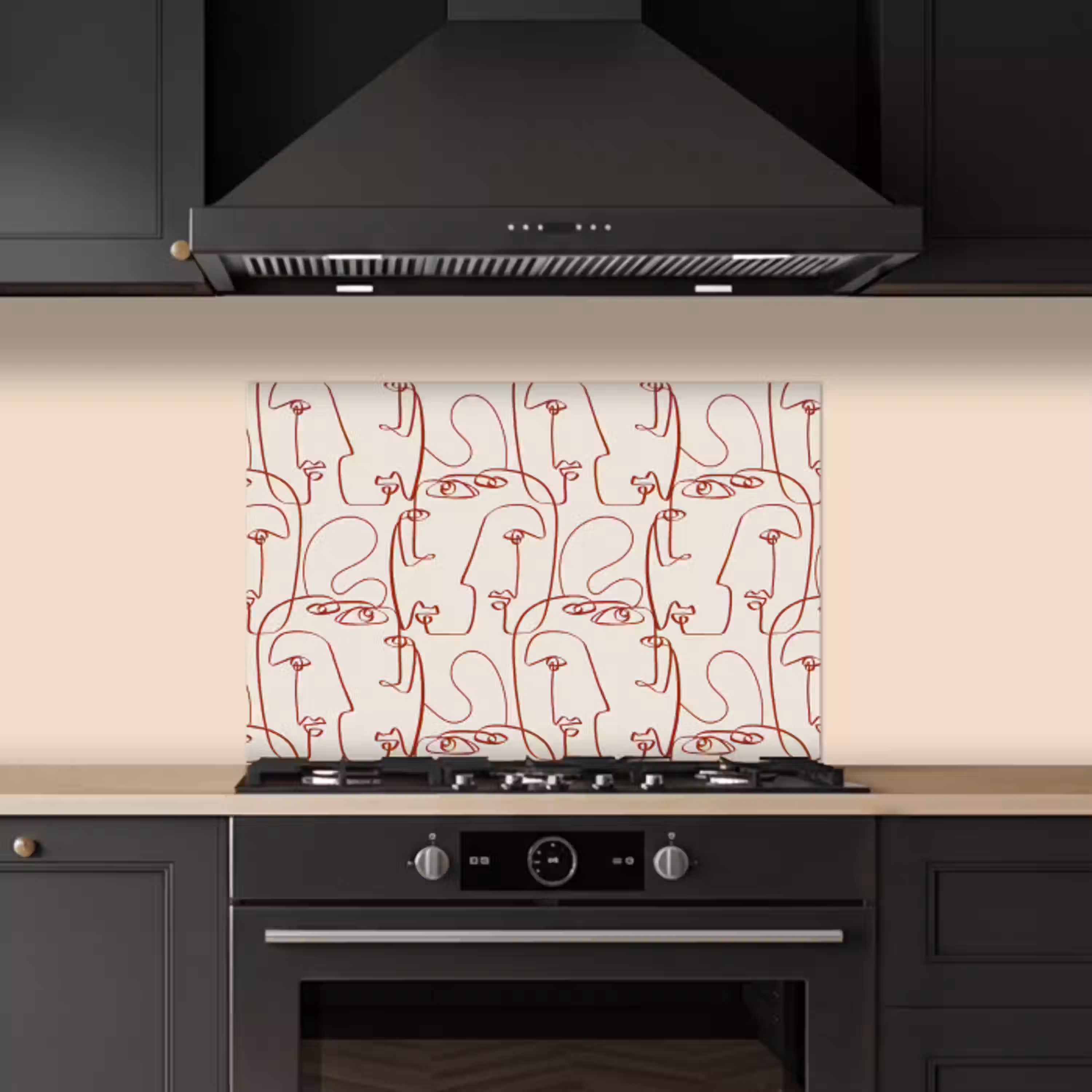 Gezichten - Abstract - Rood - Beige keuken achterwand spatscherm klein 900 -sfeer1