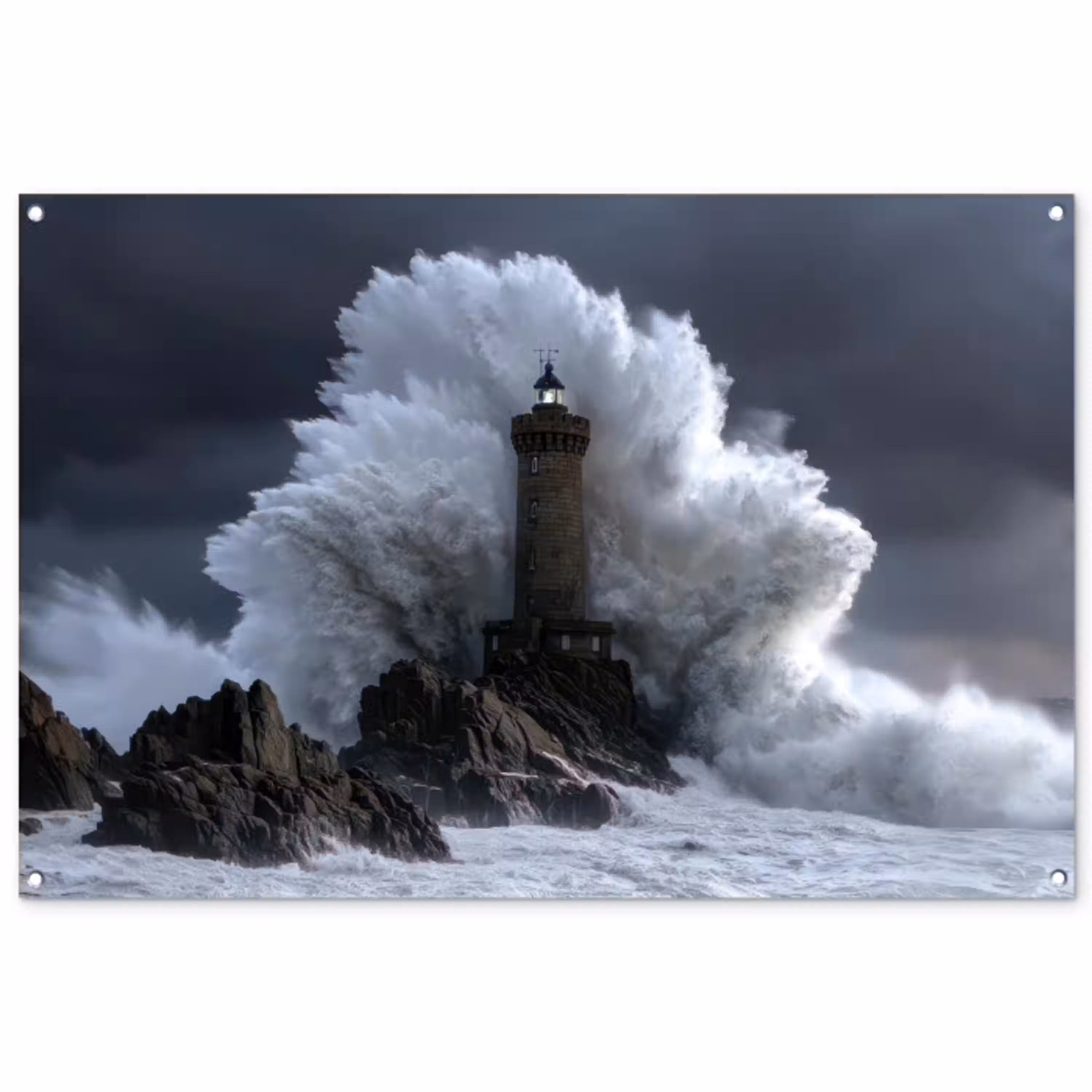 Golf - Vuurtoren - Schuimend water tuinposter los doek groot -3d