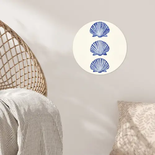 Schelpen - Blauw - Patroon Wandcirkel behangsticker klein -sfeer4