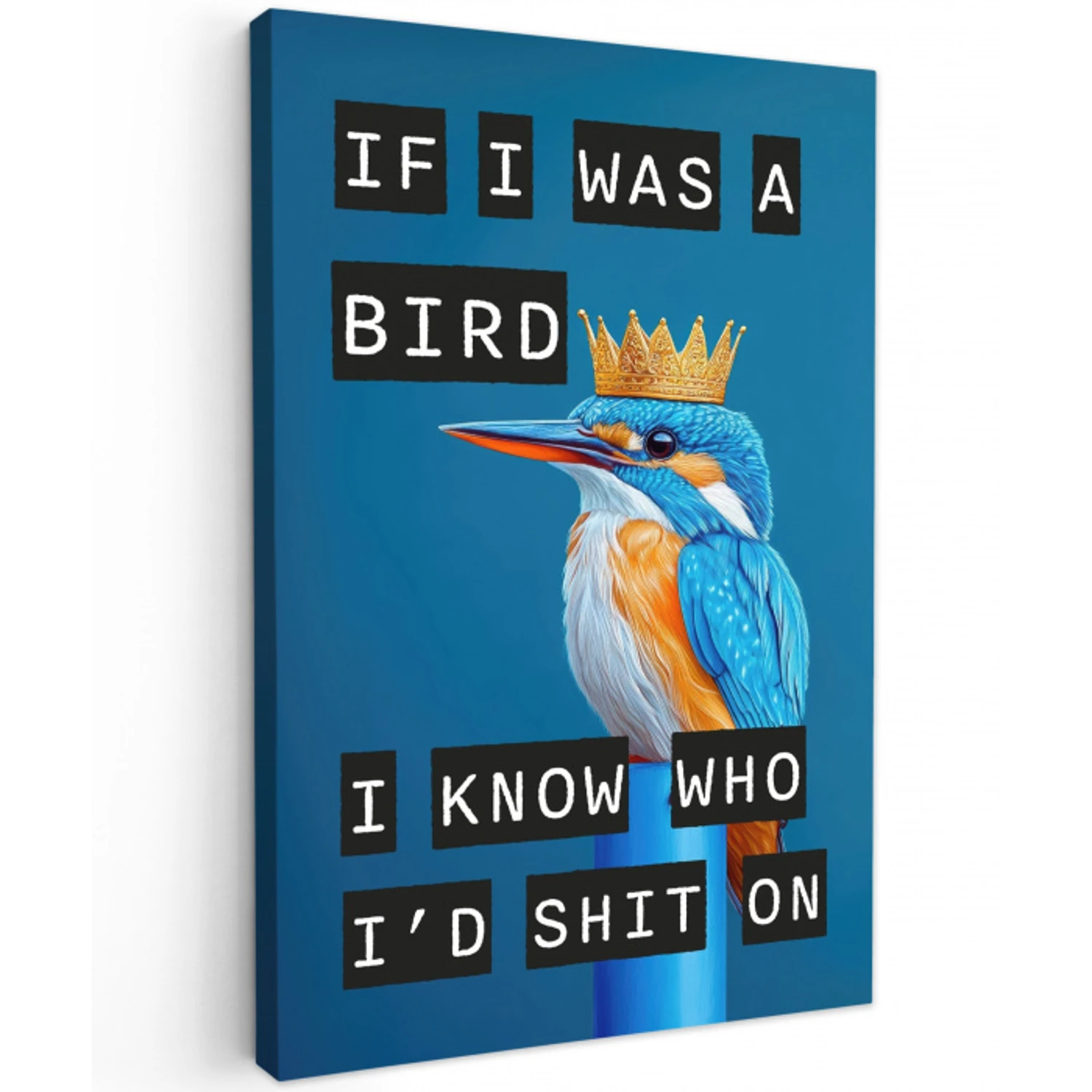 Vogel - Decoratie - Ijsvogel - Blauw Tuinposter op houten frame 2 cm dik klein -3d