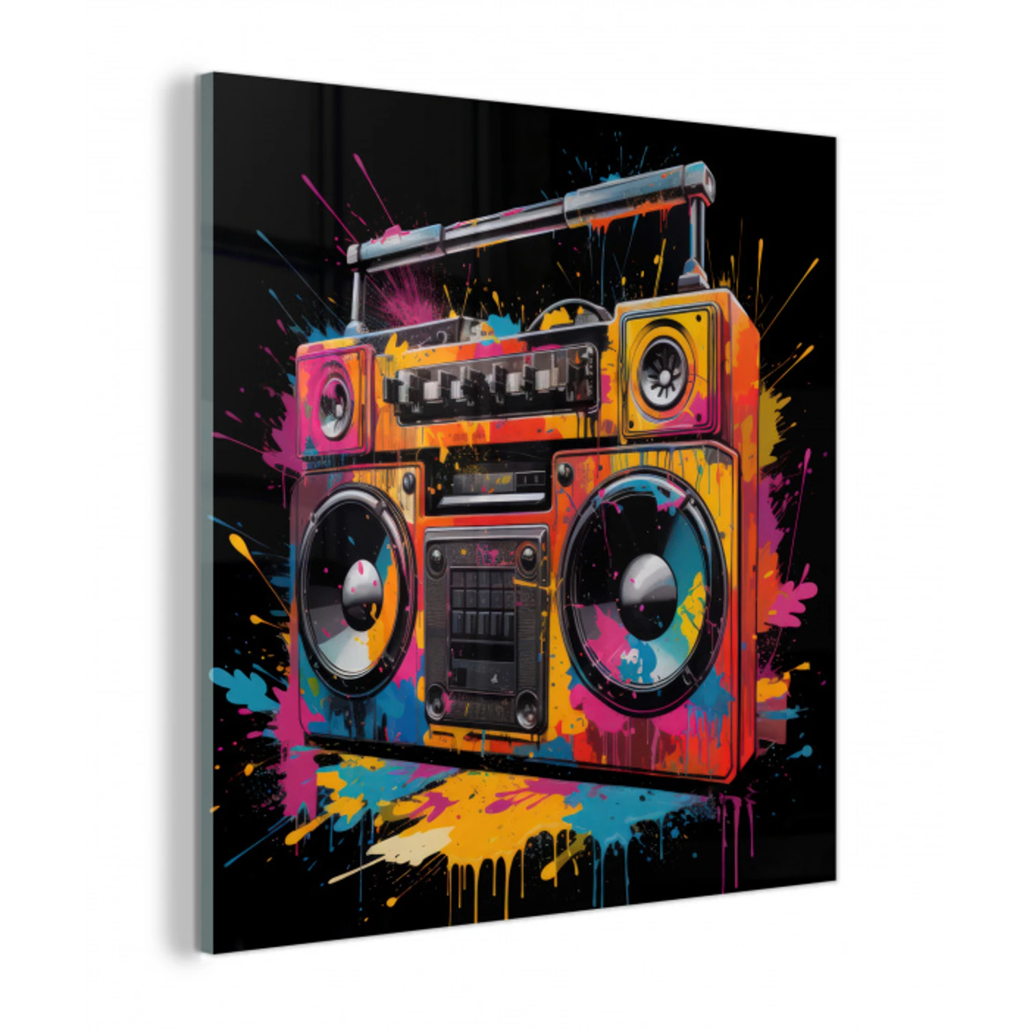 Radio - Graffiti - Box - Kleuren - Zwart plexiglas 5mm klein -z3d