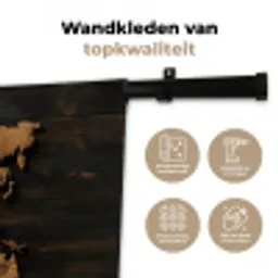 Wereldkaart -  Hout - Mozaïek Wandkleed katoen middel -sfeer2