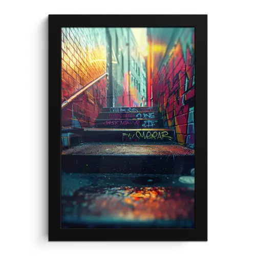 Architectuur - Neon - Trap - Graffiti fotolijst zwart zonder passe partout klein -3d